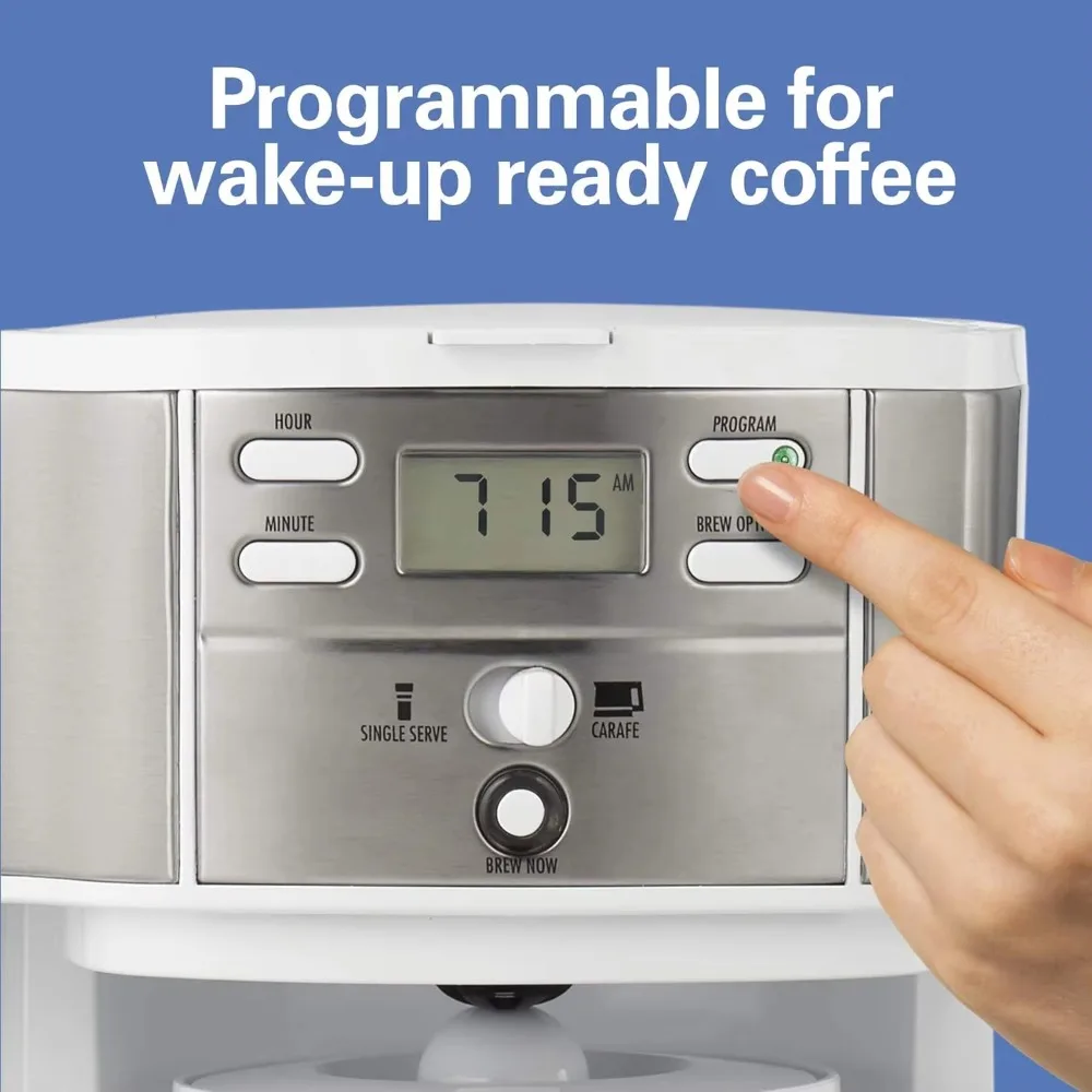 Programável Drip Coffee Maker, Single Serve Machine, Garrafa De Vidro, Auto Pause and Pour, Branco