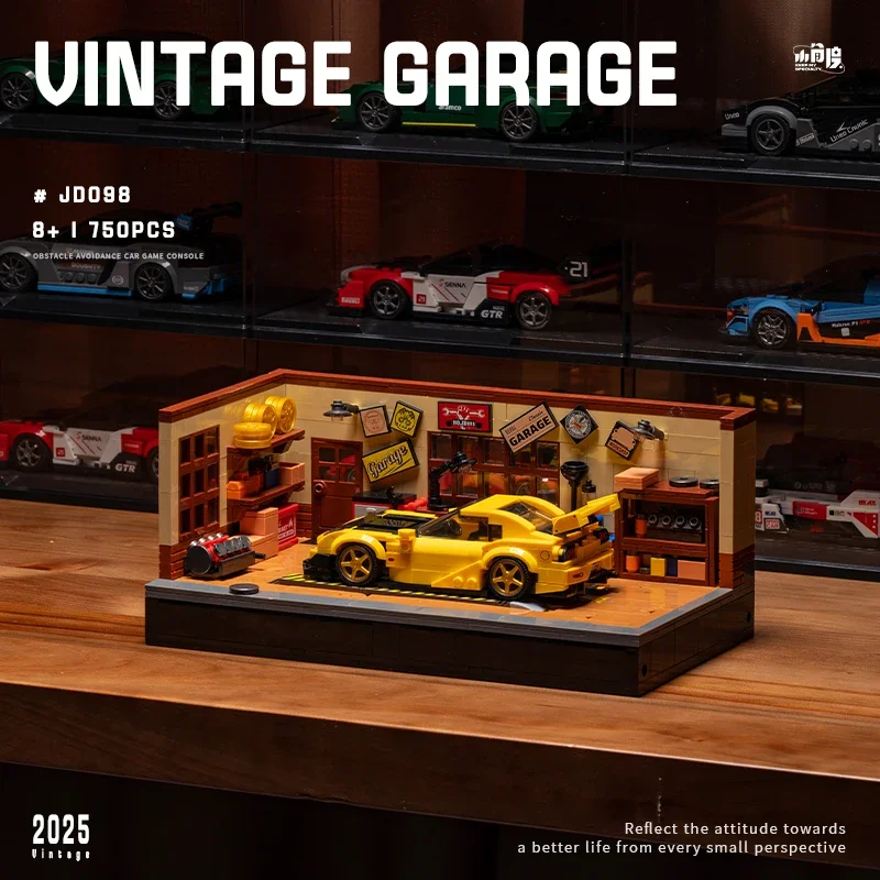 750PCS The Speed Hunter Vintage Garage Modular Building Blocks Creative City Street View Brick Model Kit Toys Christmas Gifts