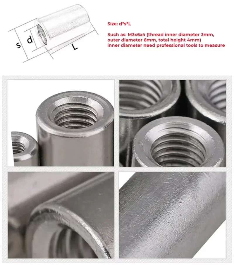 M2 M2.5 M3 M4 M5 M6 M8 304 Stainless Steel Extend Long Lengthen Round Coupling Nut Sleeve Tubular Nuts Joint Sleeve Nut