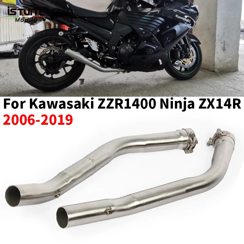 

Slip On For Kawasaki ZZR1400 Ninja ZX14R ZX-14R 2006 - 2016 Motorcycle Exhaust modify Escape Moto Middle Link Pipe Muffler