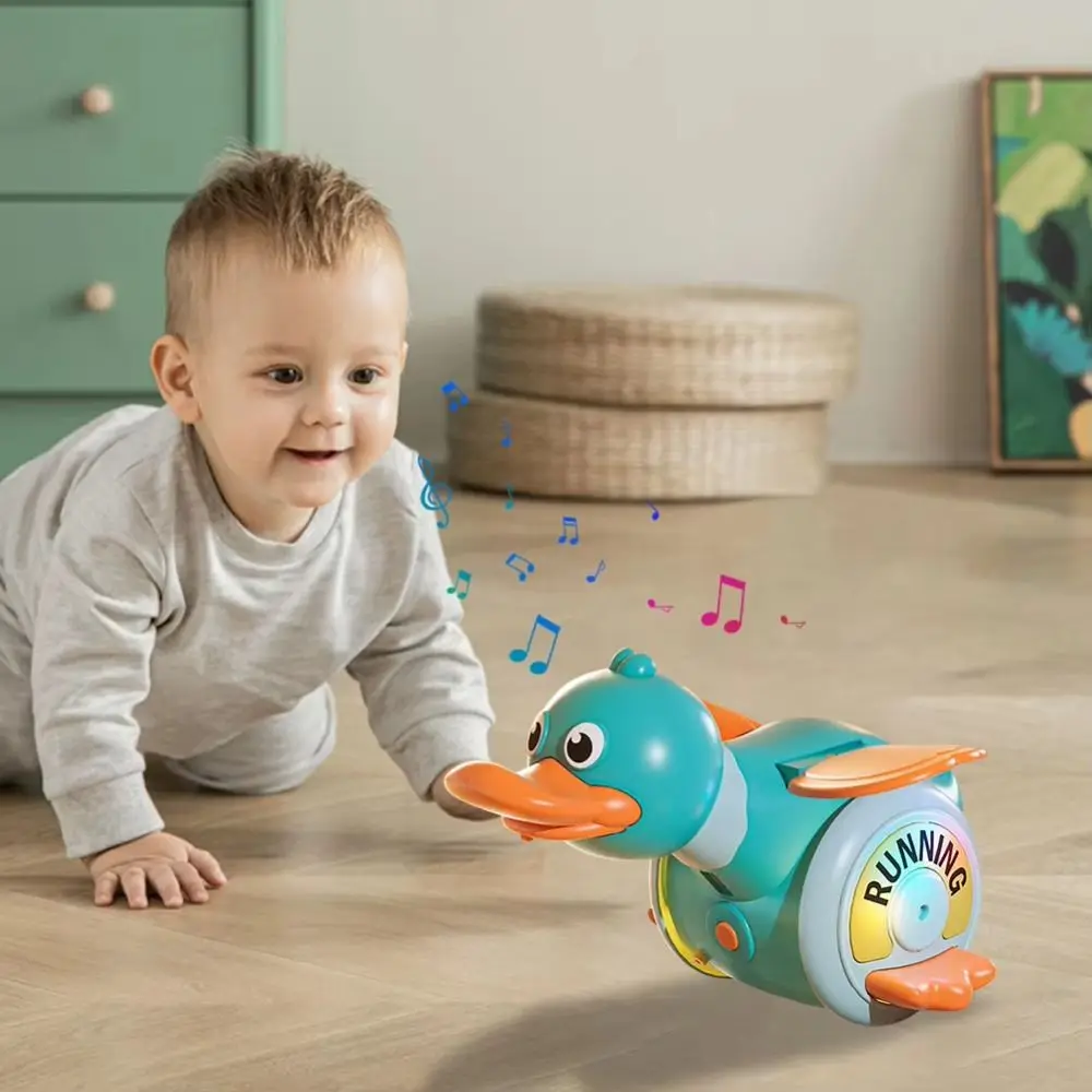 Giocattolo musicale per anatra elettrica in plastica, suono e luce, giocattolo per anatra di foraggiamento rotante interattivo, ricarica flessibile
