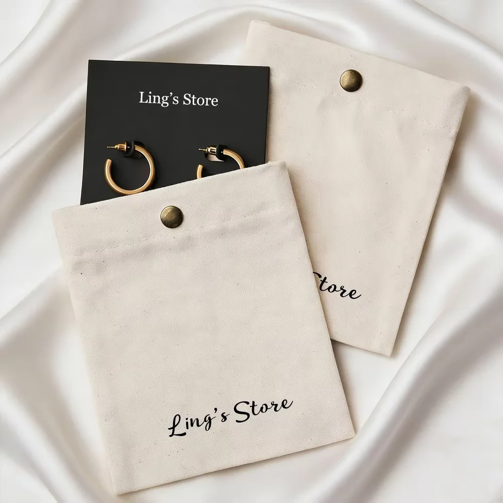 100PCS Customized Logo Jewelry Thick Cotton Natural Bag Packaging For Necklace Pendant Ring Earring Cosmetic Gift Reusable Pouch