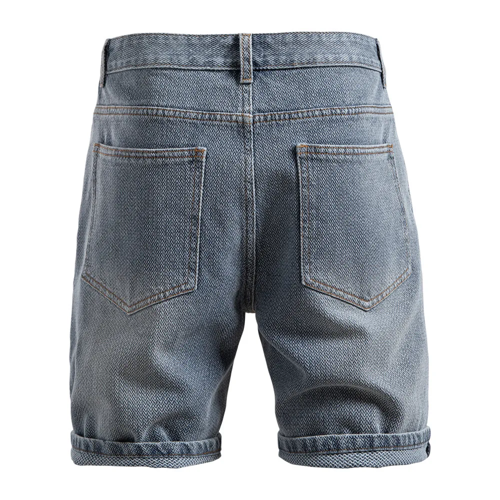 Summer men's new product star pattern denim short pants, retro straight five-pocket pants, denim shorts, camping casual wear