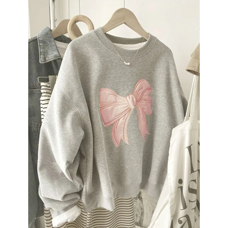 

Вышитая толстовка с бантом, женская премиум-толстовка с узелковым декором, 100% другие материалы, весенняя коллекция