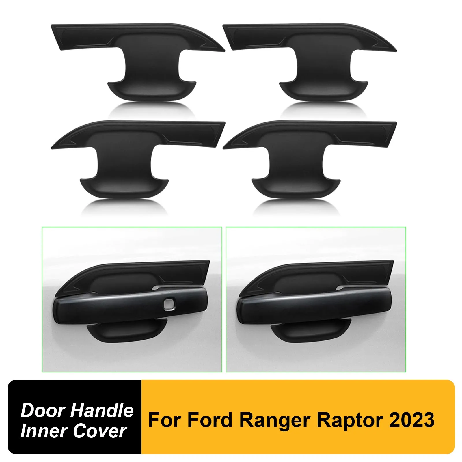 

Matte Black Door Handle Bowl Insert Scratch Cover Trim Guard For Ford Ranger Raptor 2023 2024 Double Cabin Accessories