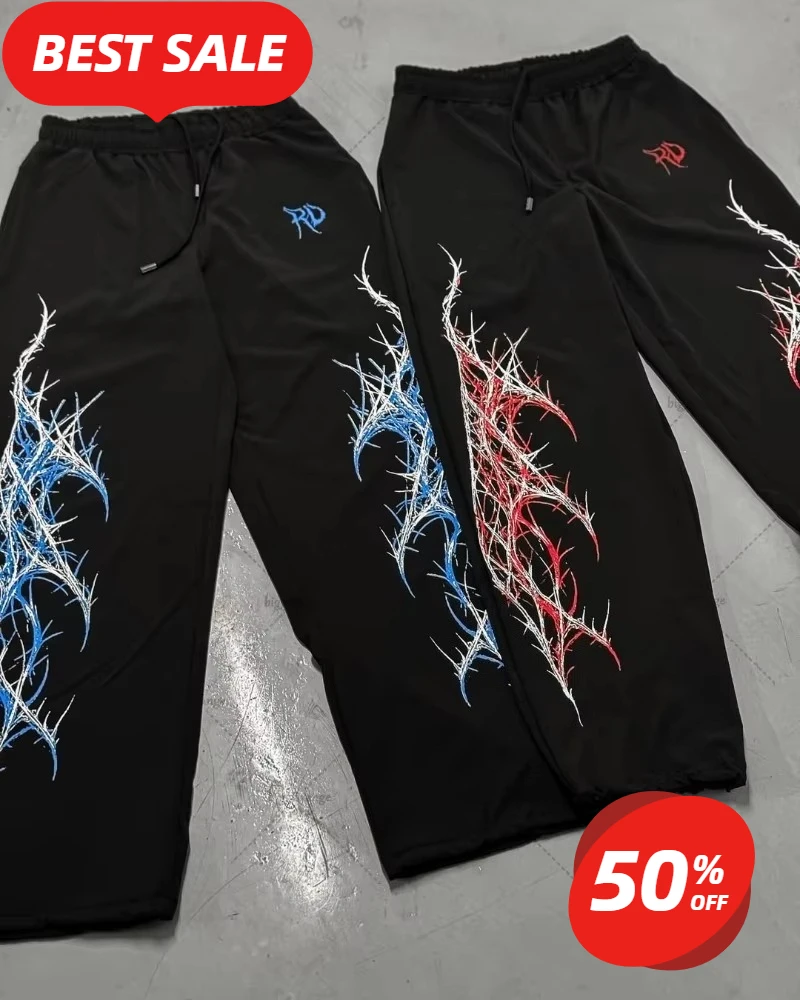 

Fashion Alternative Streetwear Casual Loose Black Trousers Men Street Hip-hop Punk Y2K Fashion Straight Wide-leg Pants Women