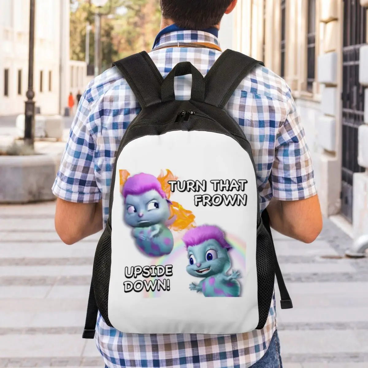 Bibble Meme viagem mochila homens mulheres escola computador Bookbag virar que franzir cabeça para baixo estudante universitário mochila sacos