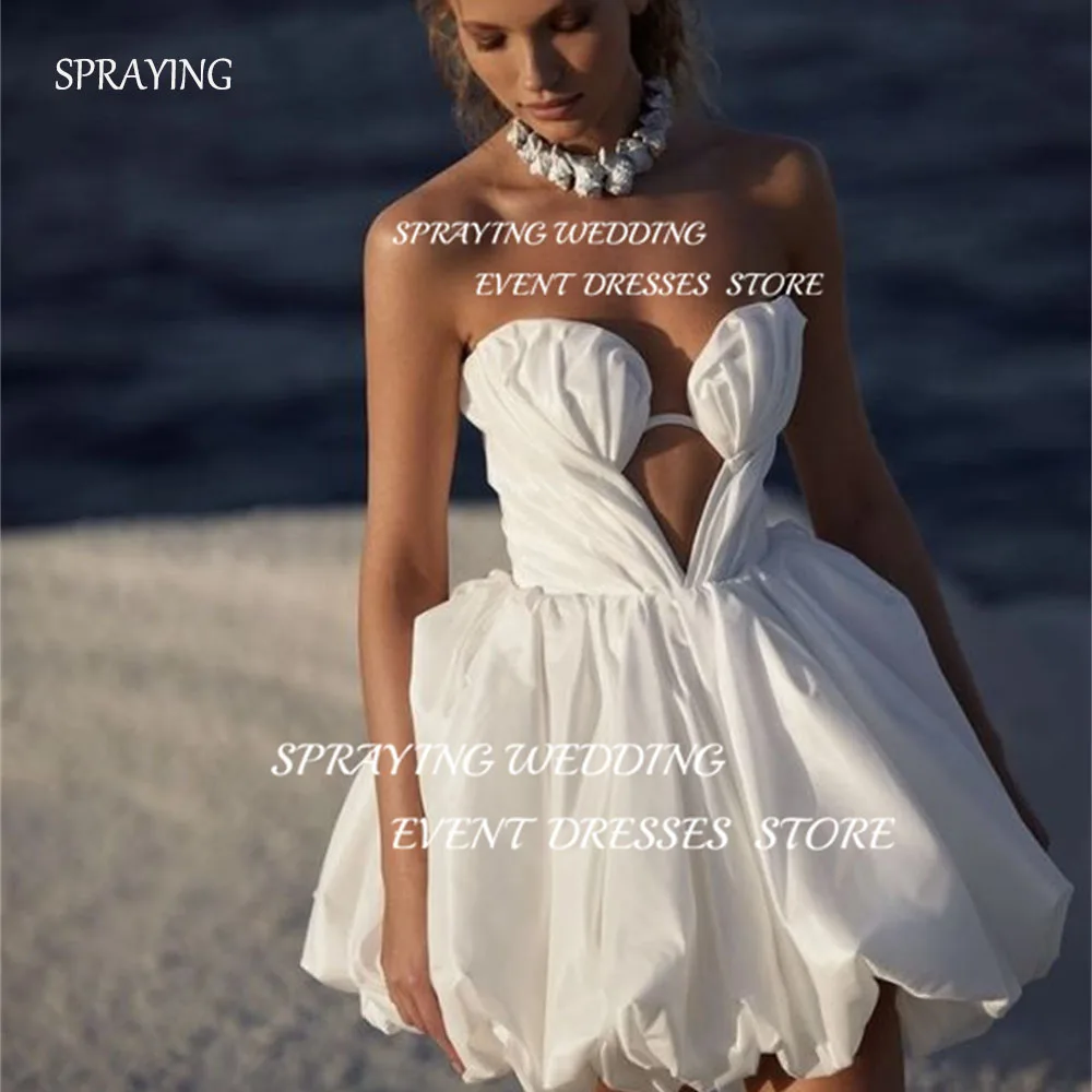 

SPRAYING Sexy Mini White Sweetheart Summer Bridal Gown A-line Short Pleat Above knee Women Wedding Dress Custom Robe de mariage