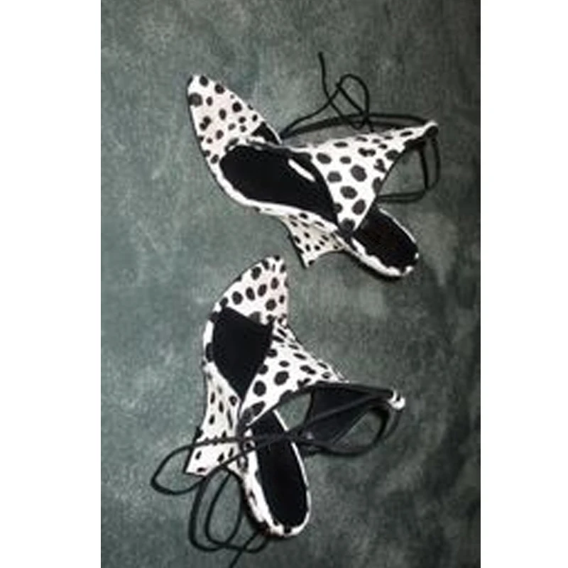 Cow Color Blocking Lace-Up Flip-Flops Wedge Sandals Woman Summer 2026 Ankle Strap Slingback Shaped Heel Fashion Sexy Footwear