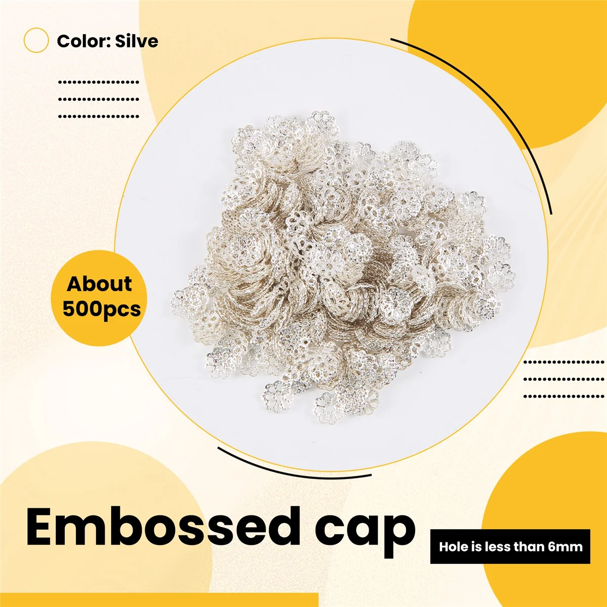 FZFZ 美しいビーズ 6mm シルバートーン フラワービーズキャップ ジュエリー作成用 (約500個)