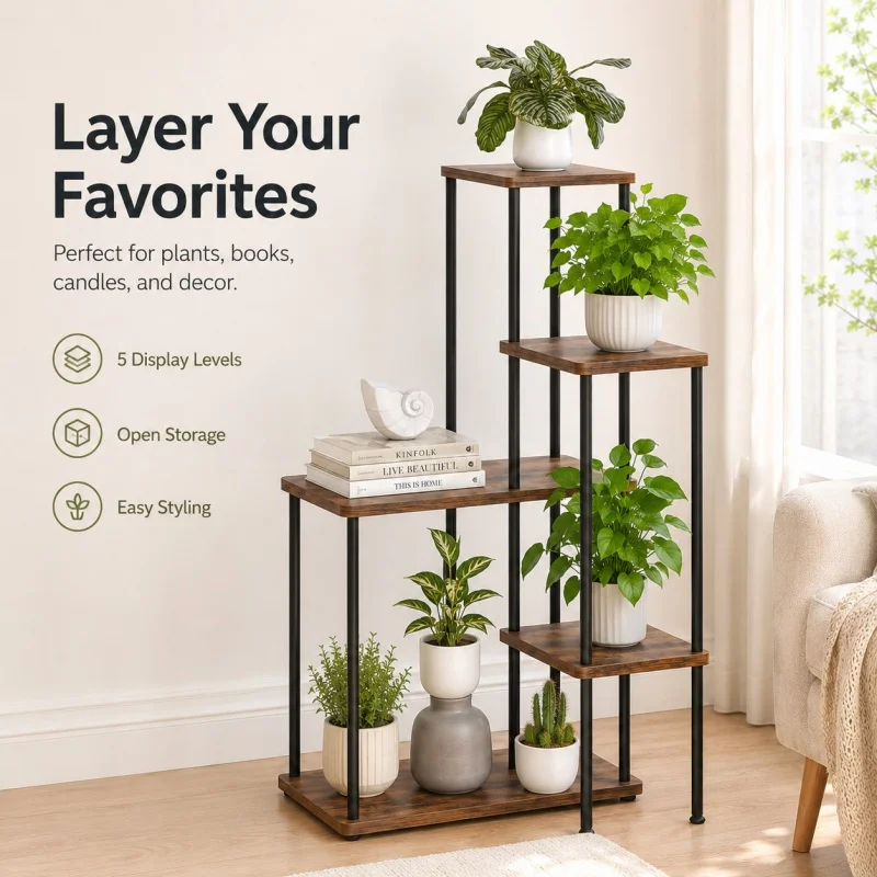 Multi-Tier Plant Stand Creative Ladder Style Design Home Flowerpot Display Rack Floor-standing Space Saving Plant Stand Garden