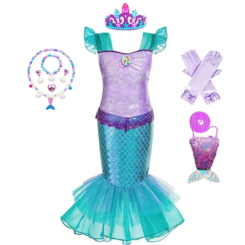 Vestido de sirena para niña, disfraz de princesa para fiesta de cumpleaños para niños, ropa de fantasía de Halloween, vestido elegante de verano