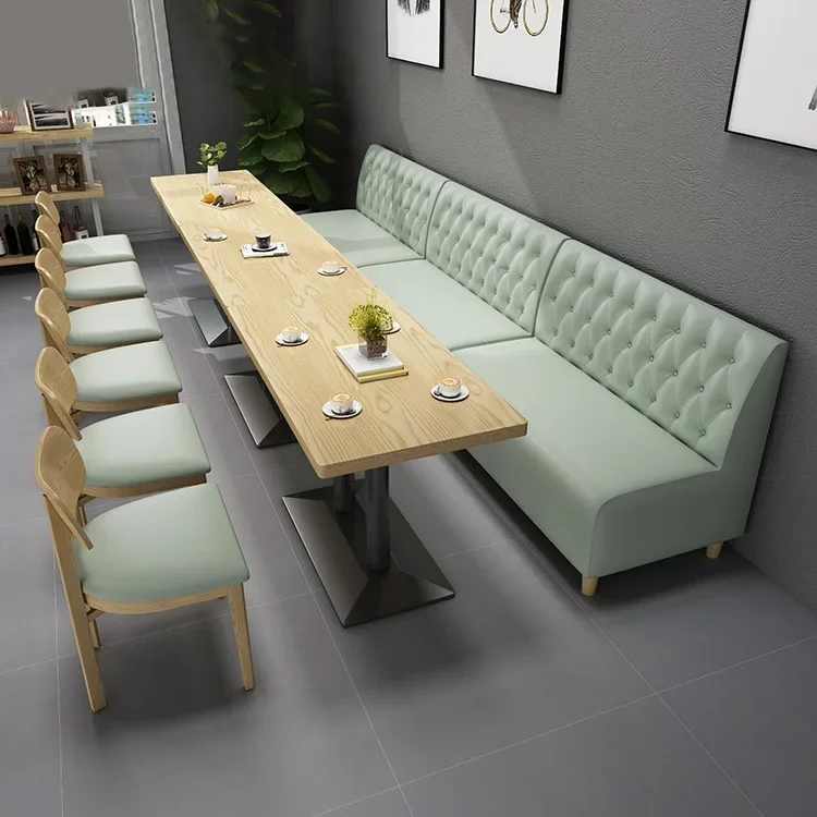 Commercial Fast Food Supplier  Furniture Wooden Cafe Restaurant Table and Chairs Set Leather Sofa Seating