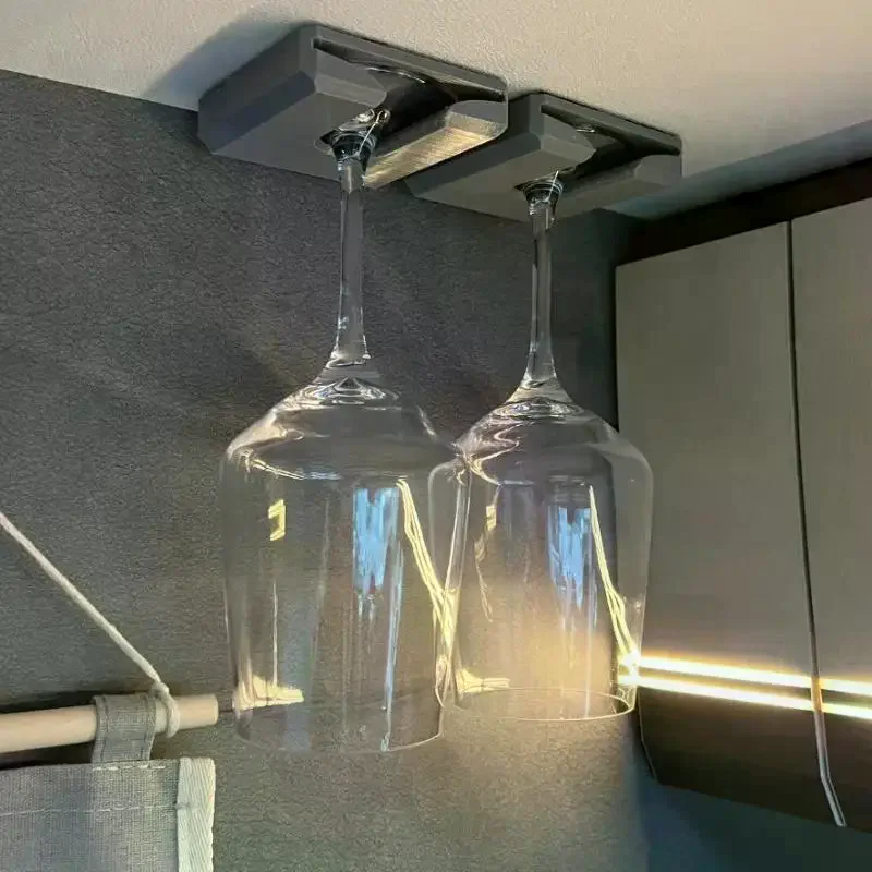 RV Hanging Wine Glass Holder Punch-Free Stemware Suspension Rack 1Pc No Drilling for Camper Van Car Travel Use