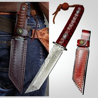 Japanese Damascus Steel tactical Straight knife, jungle rescue knife, Finnish hunting knife + sheath