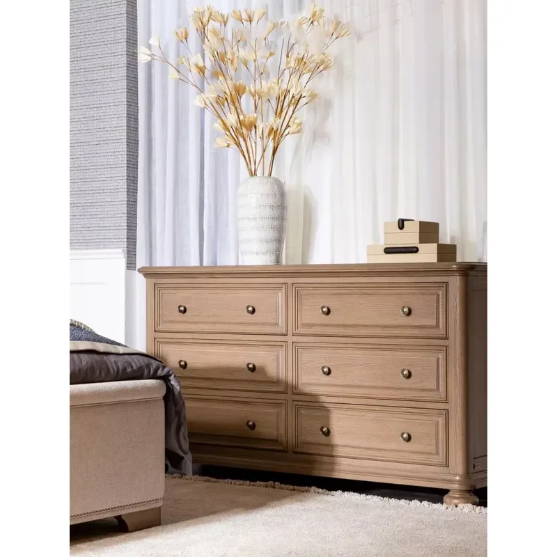Bespoke American Vintage Solid Wood Dresser 6 Drawer Molding Panel Bedroom Sideboard Storage Cabinet