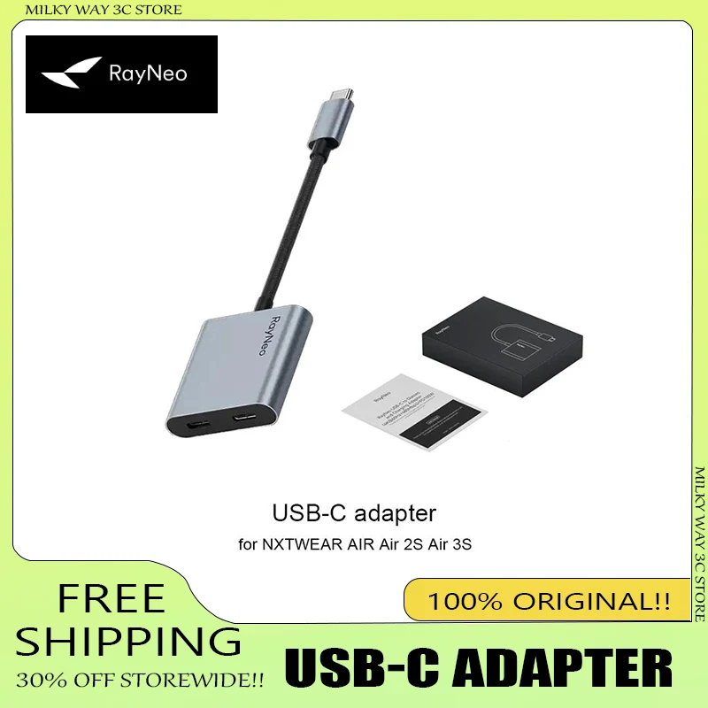 

Адаптер USB-C RAYNEO для RayNeo Air 3s, Air 2s, Air 2 Sup с поддержкой видео 4K@60Hz и зарядкой 100W, совместим с устройствами с портом USB-C, оригинальный.