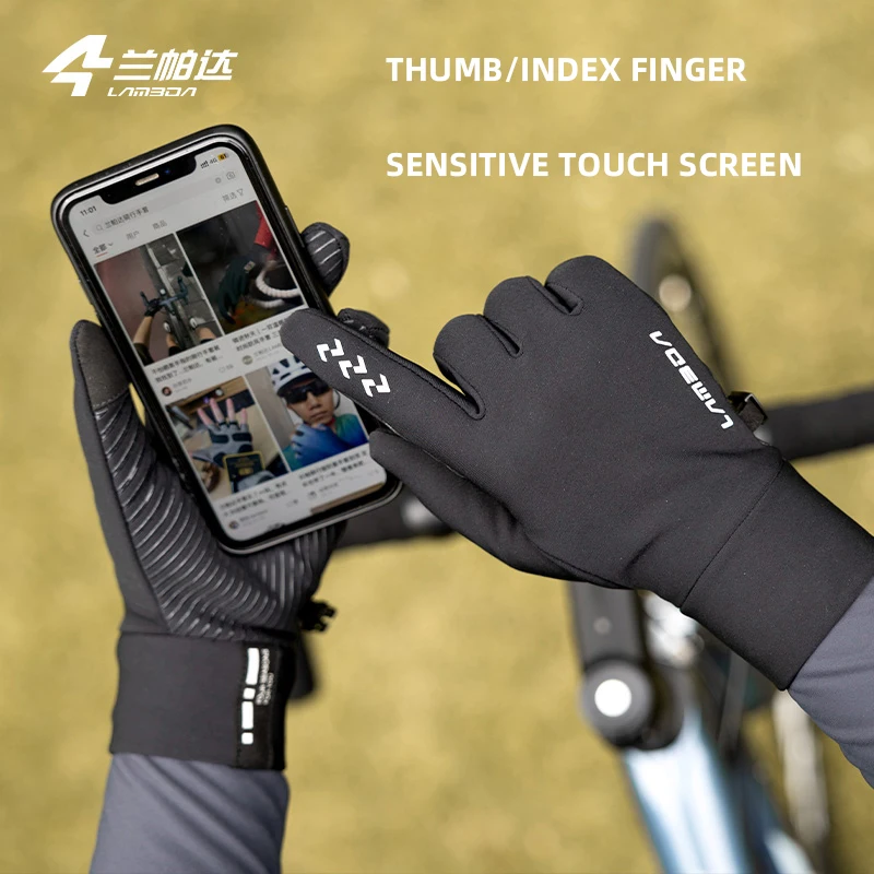 LAMEDA  New Fleece Warm Riding Gloves Full Finger Touch Screen Autumn and Winter Road Mountain Bike Bike for Men and Women