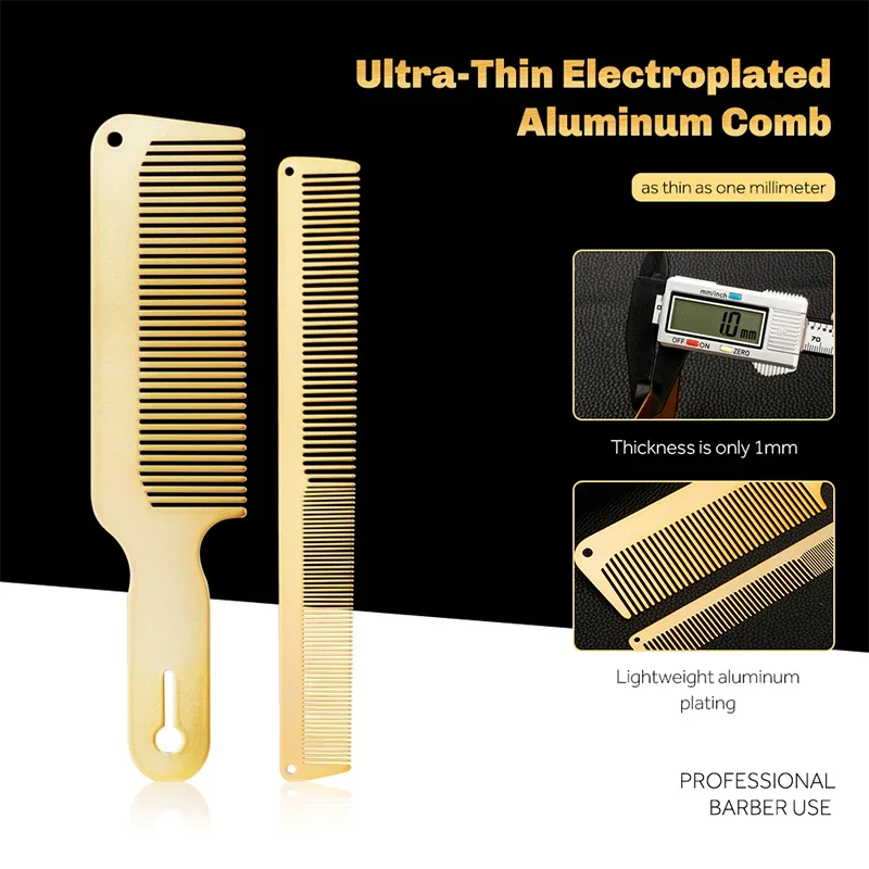 Men Hairstyle Comb Titanium Steel Metal Hairdressing Cutting Comb Thin Flat Top Clipper Over Comb Haircut Tools For Hairdresser