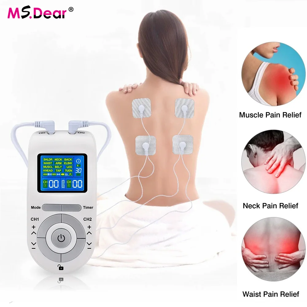 

12 Modes Tens Machine Unit 4 Electrode Pads for Pain Relief Pulse Massage EMS Muscle Stimulation Tens Electroestimulador