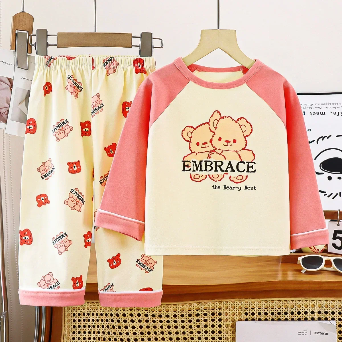 New Boys Girls Autumn Warm Pure Cotton Pajamas Homewear Kids Cute Cartoon Panda Long Sleeve Pyjamas Baby Sleepwear Clothing Sets