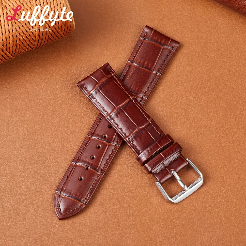 Bamboo Grain Pattern Genuine Leather Strap 18mm 20mm 22mm 24mm Universal for Men Women Business Watch Cowhide Watchband