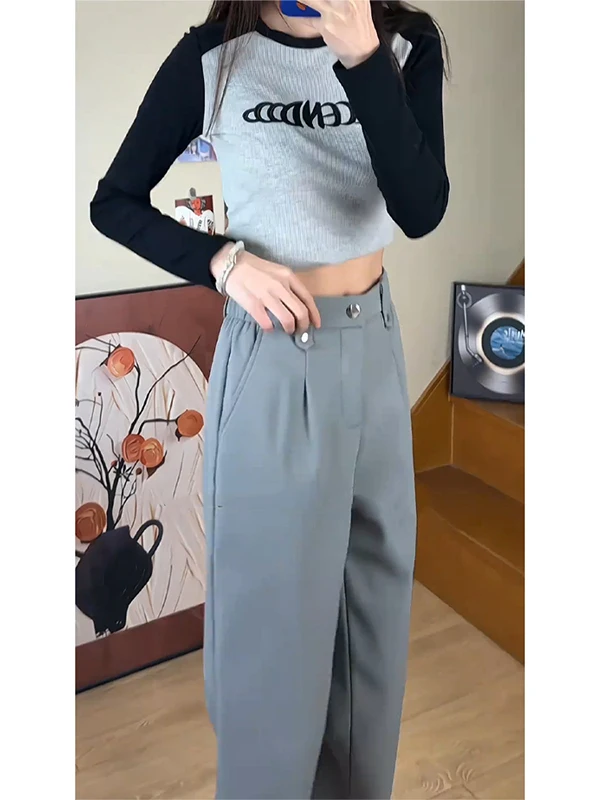 

Светло-серые мужские брюки прямого кроя с высокой талией, облегающие, повседневные, весенне-осенние, модные, из полиэфирного волокна