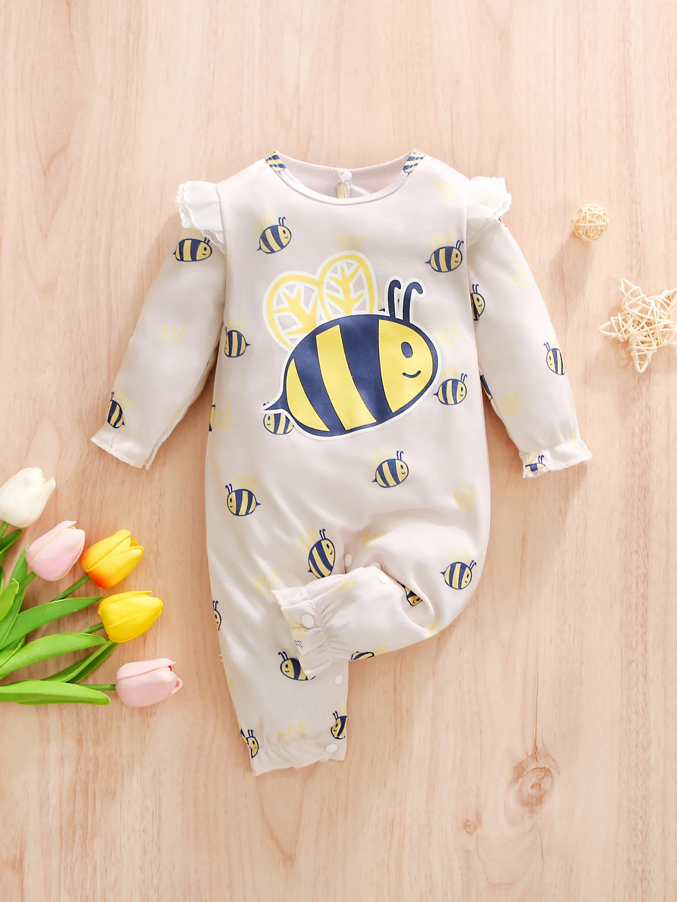 

Цельная детская одежда с круглым вырезом, летняя и осенняя уличная дышащая цельная одежда, удобная одежда для ползания с принтом пчелы