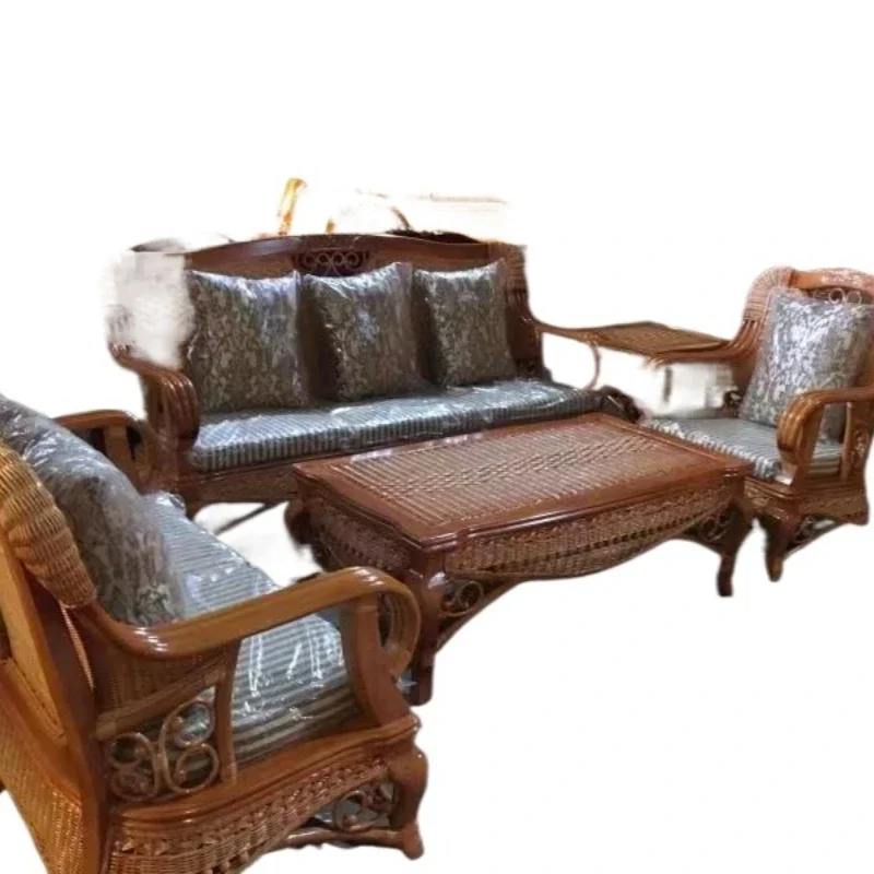 Indonesian true vine sofa five-piece set, combination living room hotel sofa three people single