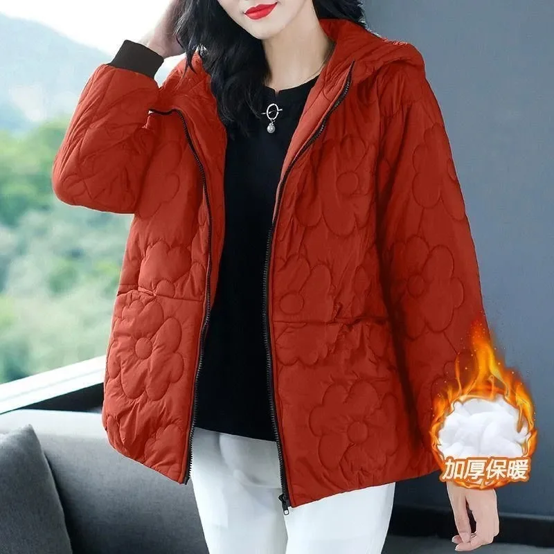 2023 New Casual Hooded Windproof Thicken Cotton Padded Warm Coats Korean Winter Elegant Wear Jacket Parkas