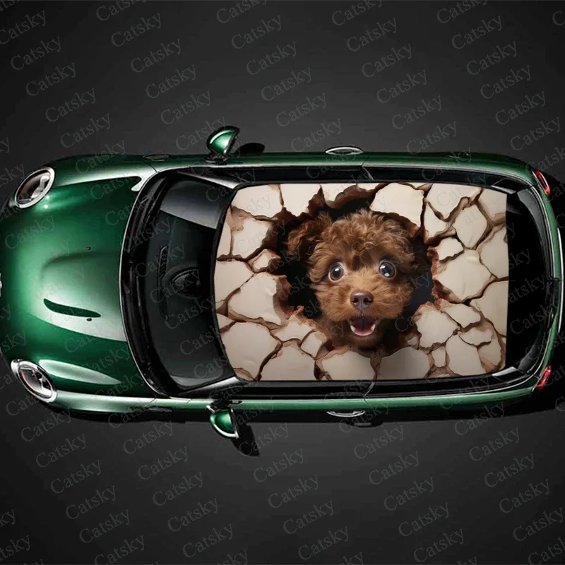 

Dog Looking Through Hole Car Roof Sticker Wrap Racing SUV Accessories Packaging Painted PVC Custom Car Graphic Decal