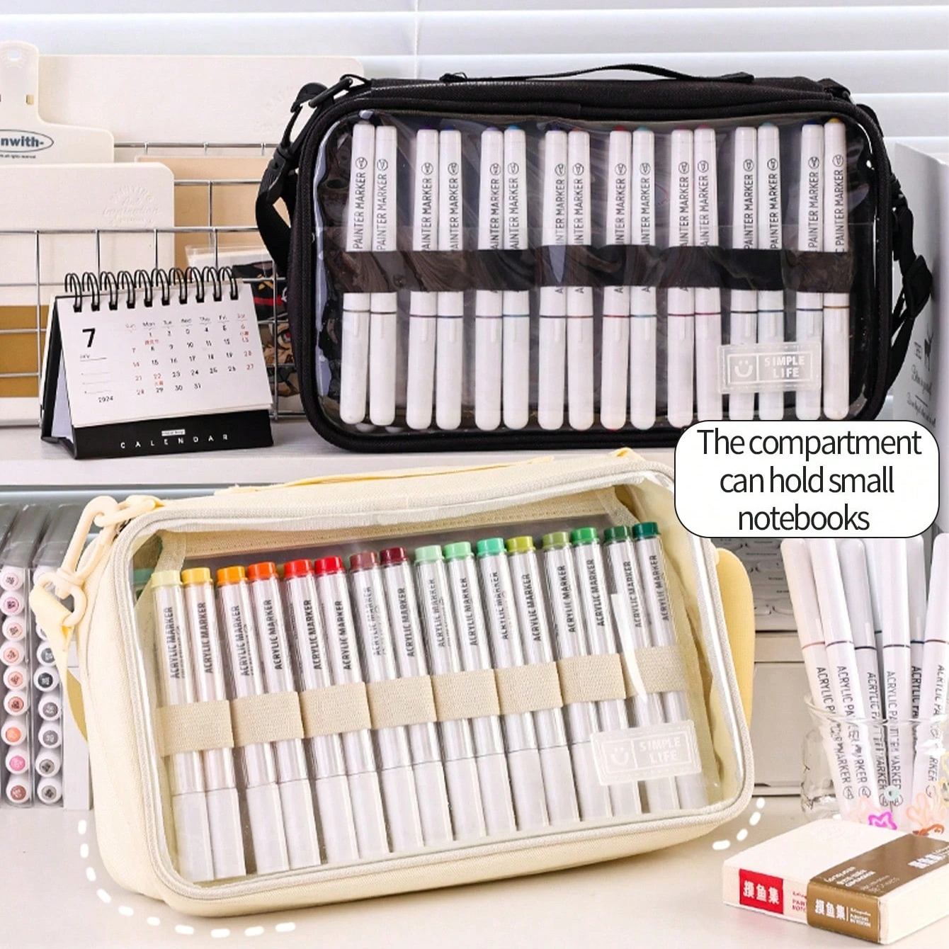 

Специальная сумка для хранения маркеров Пенал, прозрачная простая цветная удобная ручная сумка, большая вместимость для 64 ручек A7864