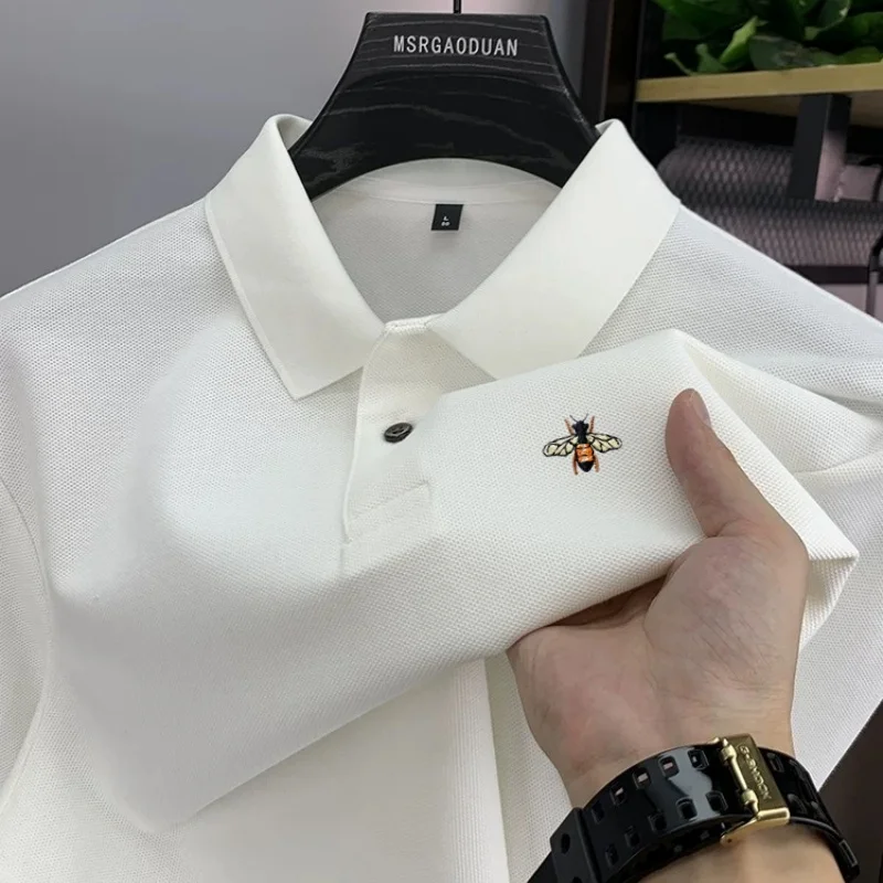 

100%cotton bee embroidery long sleeve polo shirt high-quality brand light luxury mens autumn new comfort business casual T-shirt