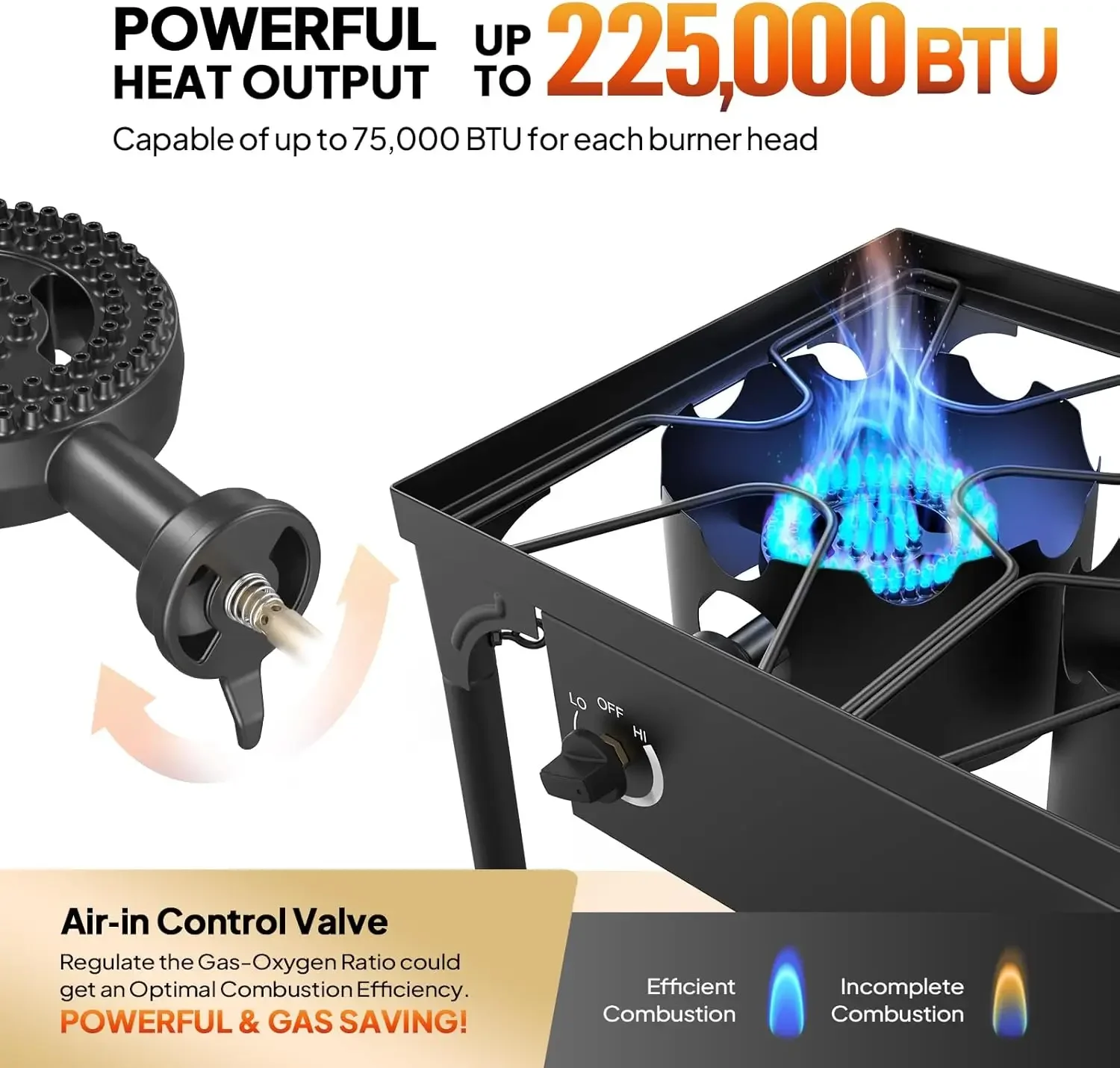 Stufa a gas propano, bruciatore da campeggio esterno ad alta pressione da 225.000 BTU con regolatore elencato CSA, fornello da picnic perfetto per la casa Br