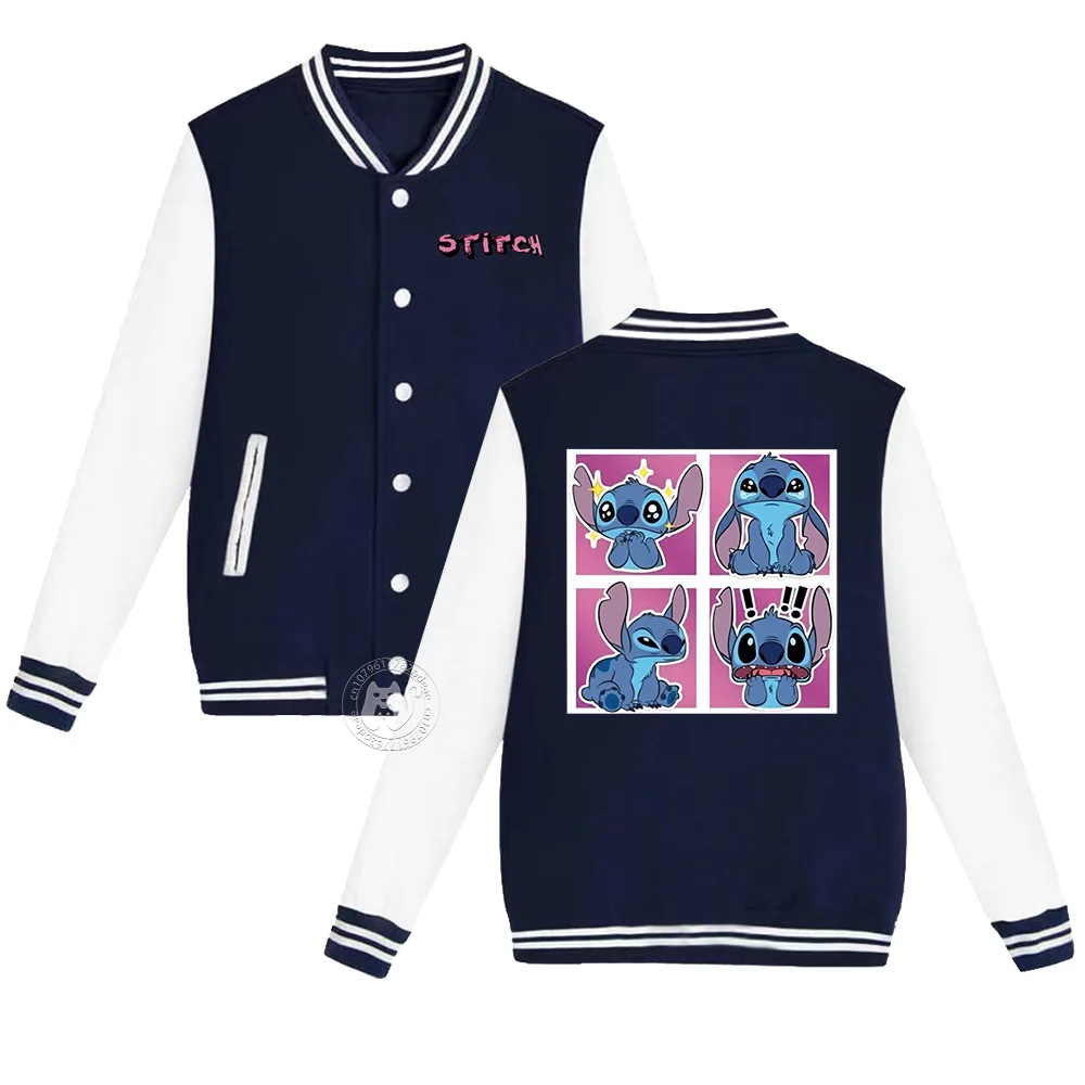 

Kids Disney Playful Stitch Print for students ages 2-14 Fall/Winter thickened cardigan coats for boys and girls baseball uniform