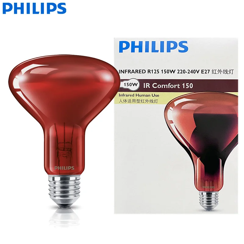 

Инфракрасная лампа Philips R125 150 Вт E27, красная тепловая лампа для использования человека, ИК-лампа Comfort 150, 220–240 В, лампа для здравоохранения и расслабления
