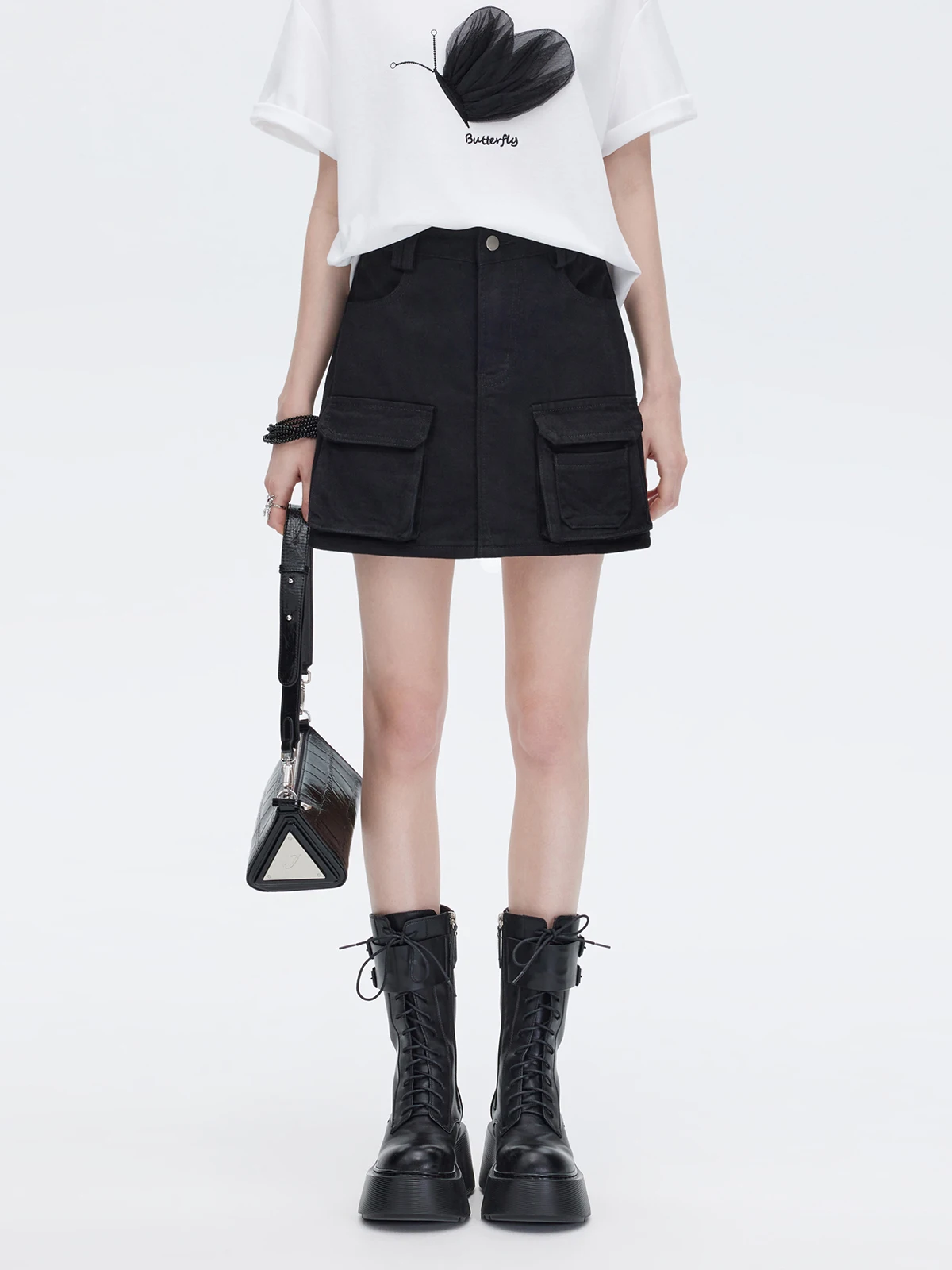 

Cotton Denim A-Line Skirt with ket Workwear Sle Summer New Arrival Bla f-length Skirt for Young Women