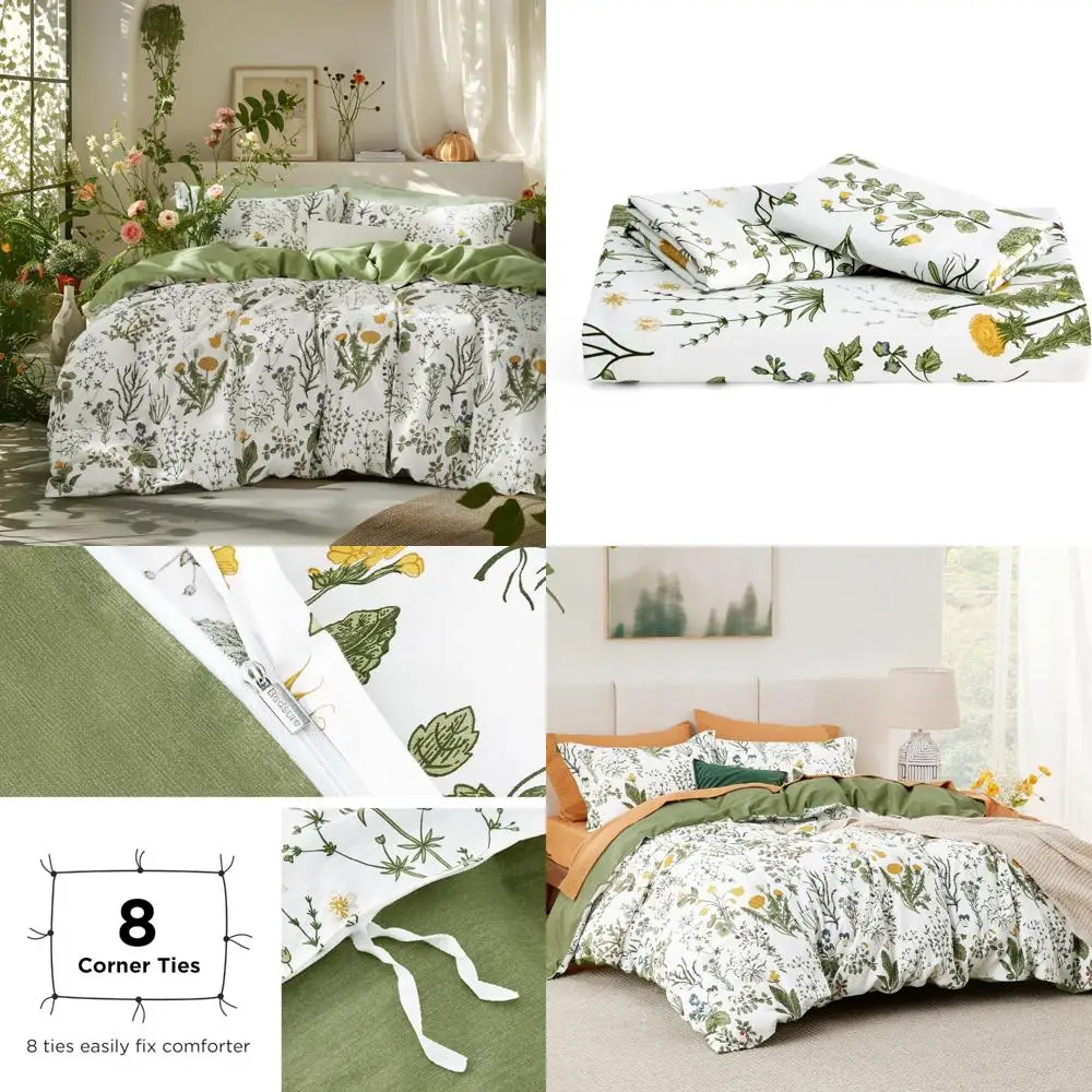 

Cotton Reversible Floral Duvet Cover Set King Size - 100% Soft Breathable 3-Piece Zipper Closure Bedding
