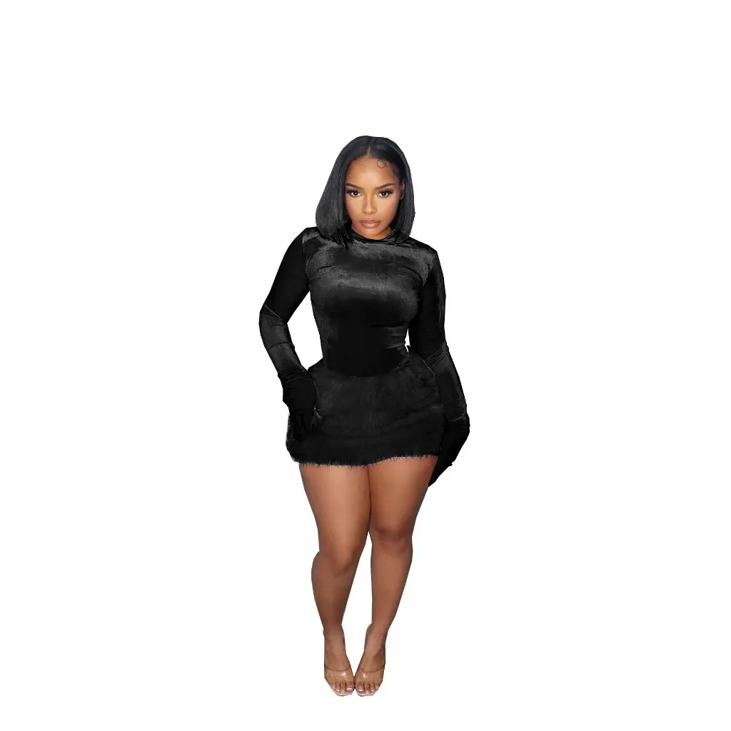 

Сексуальный плюшевый облегающий боди с юбкой, женский комплект в европейском стиле, осенне-зимняя короткая юбка, независимая станция