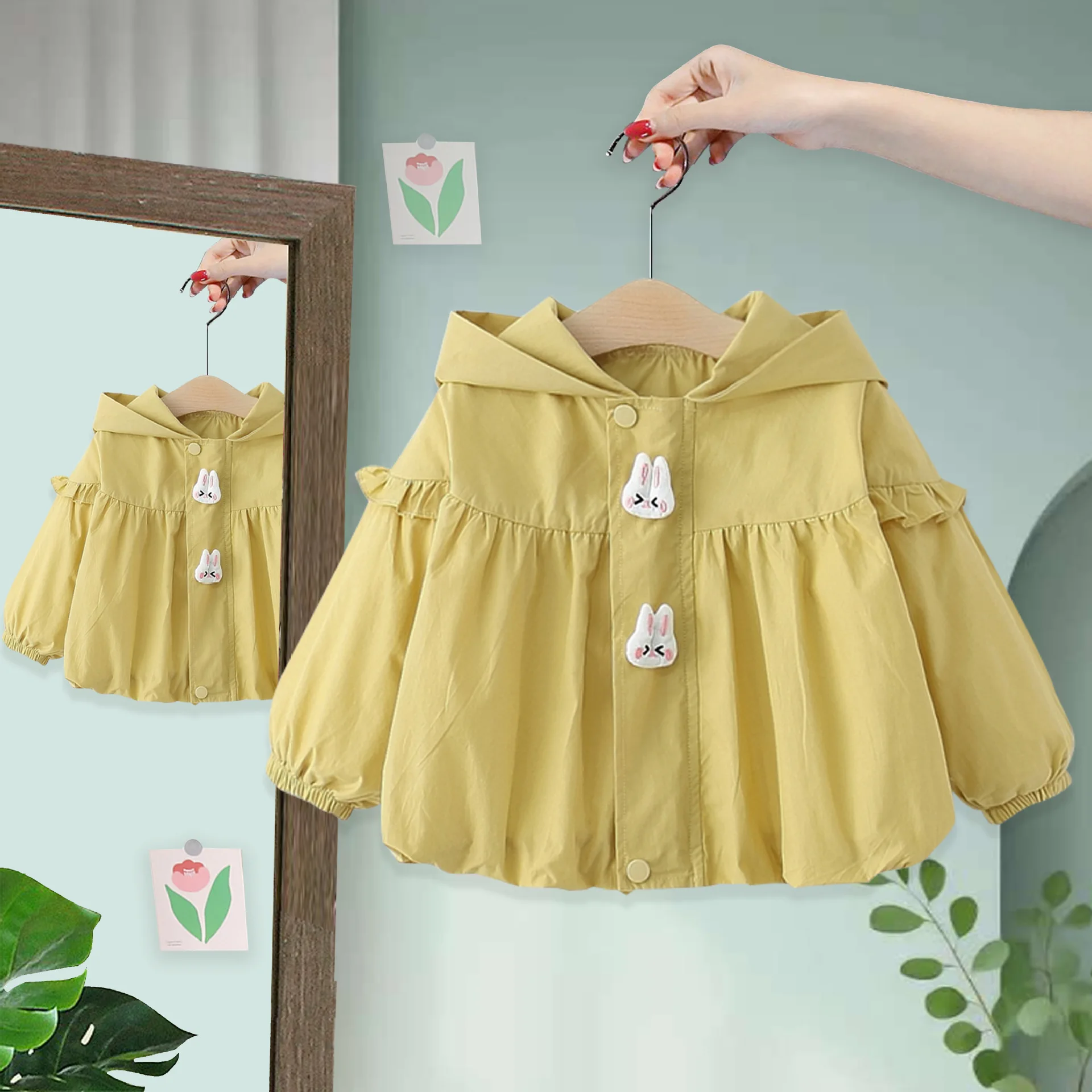 

Весенняя одежда для малышей для девочек, ветровка с капюшоном, верхняя одежда, пальто для младенцев, одежда для девочек, ветровки на день рождения для ребенка ﻿