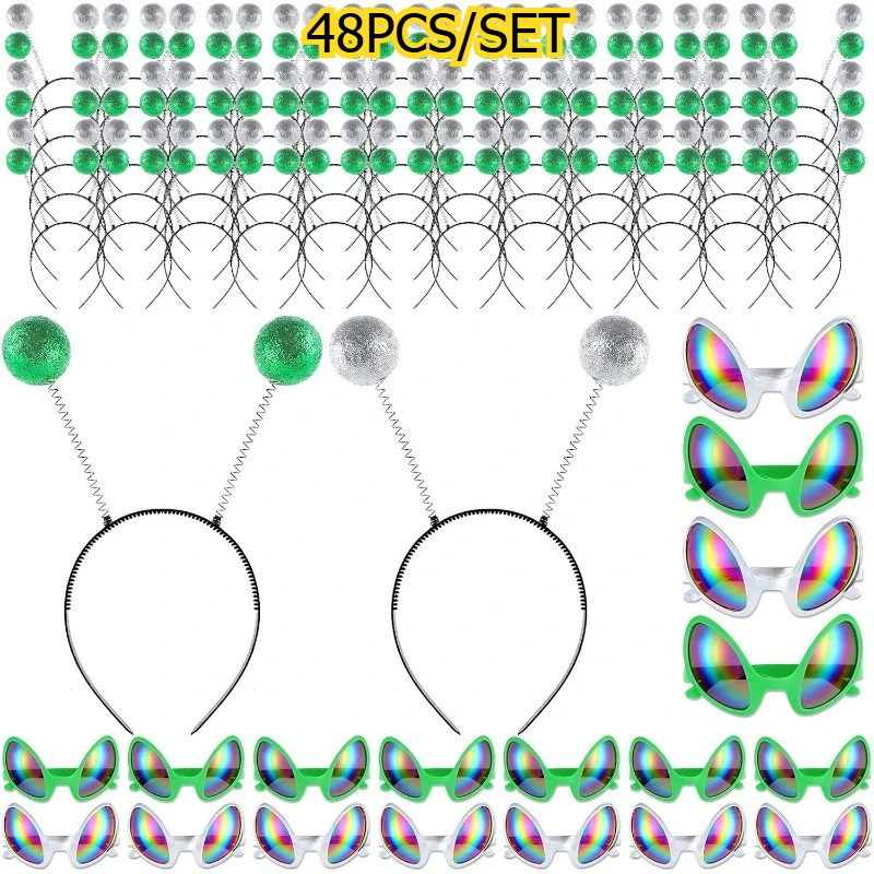 48PCS/SET Alien Glasses and Antenna Headband Costume Accessories Set Alien Rainbow Lens Sunglasses,Headband Boppers Antenna