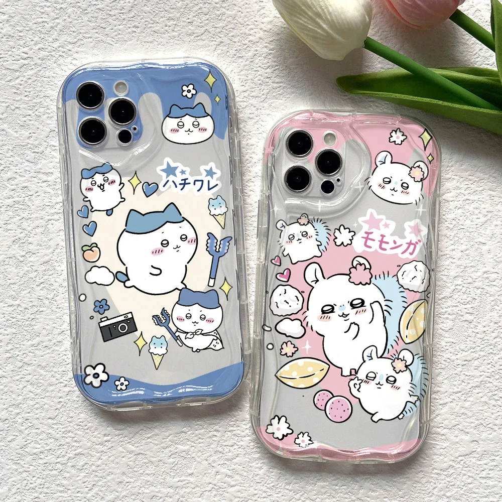 Cute C-Chiikawas Hachiwares Phone Case for iPhone 16 15 14 Plus 13 12 Mini 11 Pro Max X Xs XR 7 8 3D Creamy Wave Soft Cover