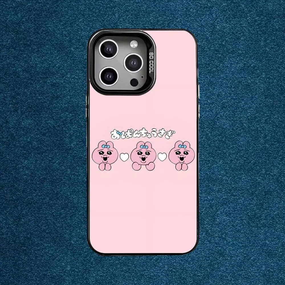 حافظة هاتف Kawaii O-Opanchu UsagiS لهاتف iPhone 16,15,14,13,12,11,Mini,Pro,E,MAX غطاء أسود من السيليكون الرمادي غير اللامع