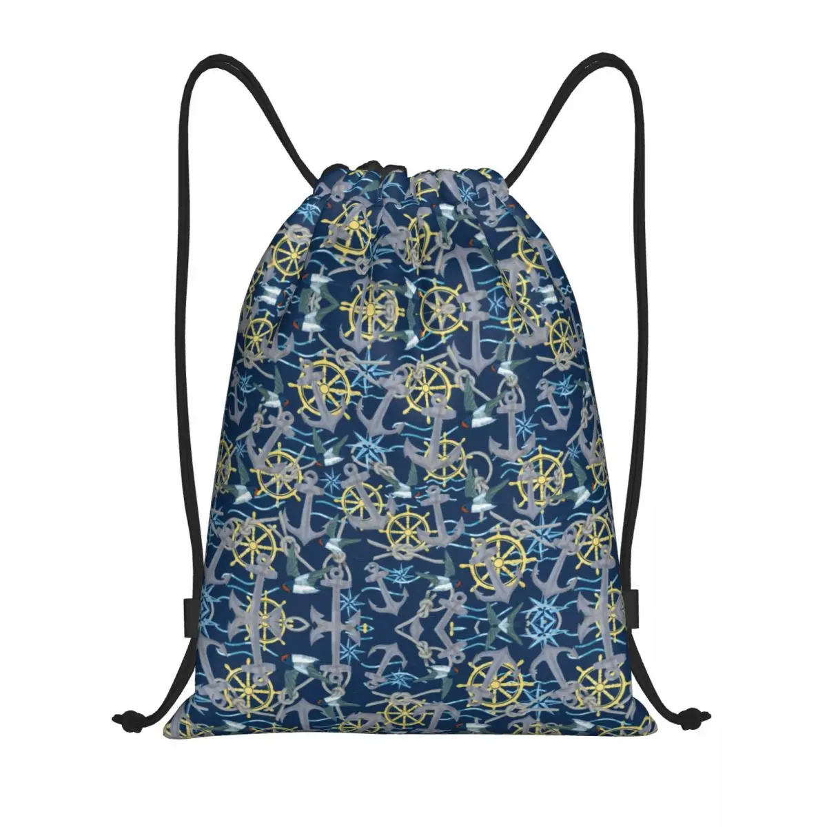 Custom Nautical Navy Anchor Pattern Drawstring Bags Women Men Lightweight Sailing Sailor Sports Gym Storage Backpack