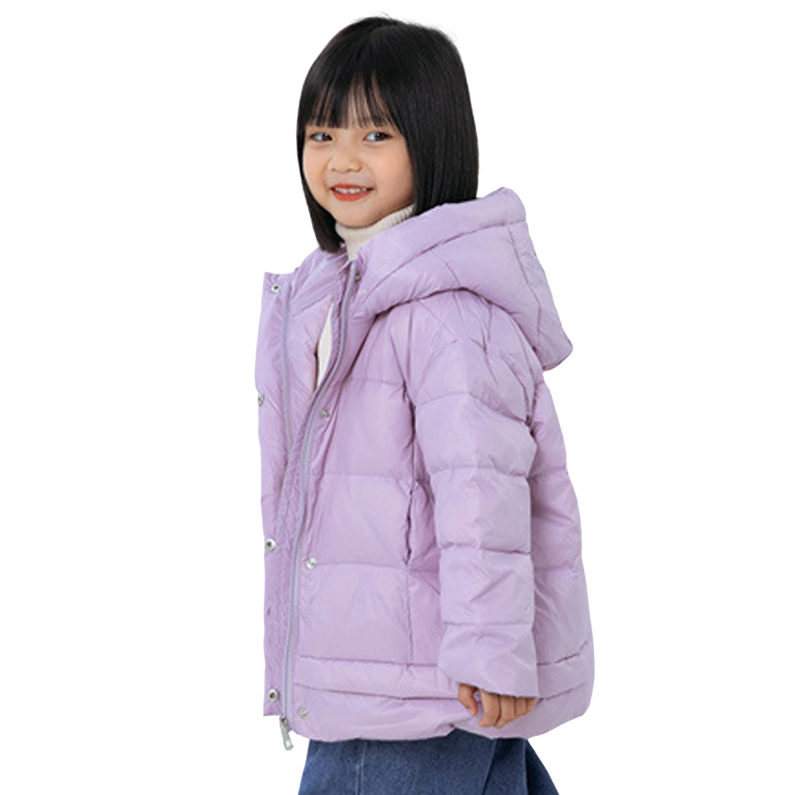 Girls' Down Jacket,Solid Color Lightweight Children's Puffer Coat,Hooded Warm Boys' Winter Down Coats,Zipper Button Kids Outfits