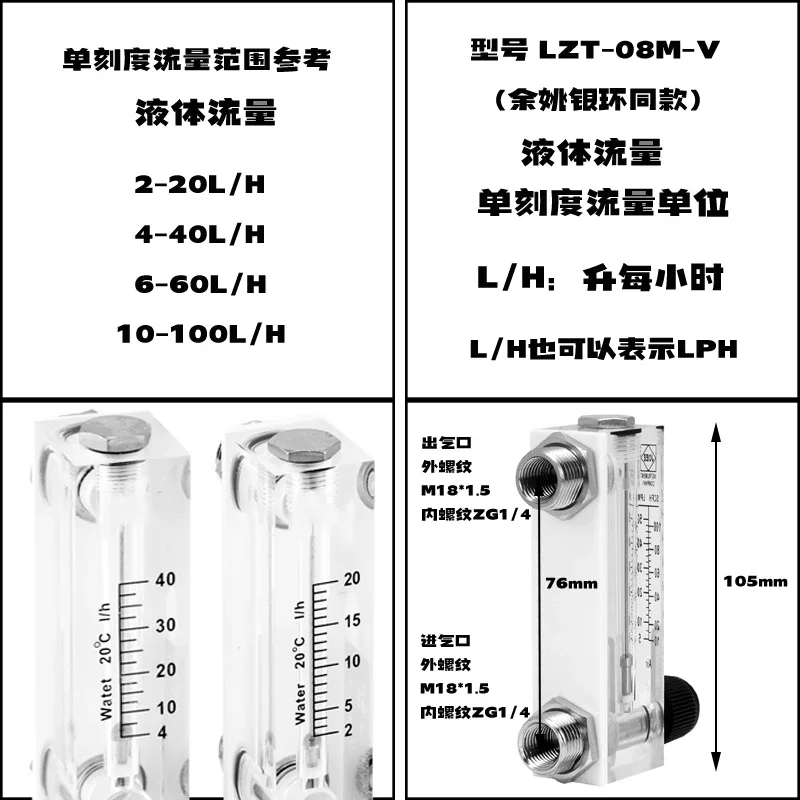 1/4" BSPT Female LZT-08A  Acrylic Glass Plastic Liquid Water Gas Air Float Flowmeter With Adjustable Valve Panel Installation