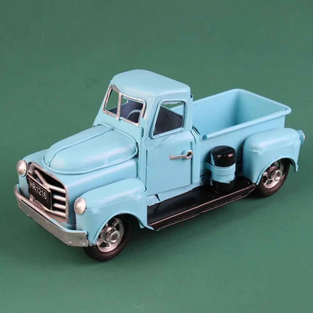 Craft gift Iron material Car Model Retro style Blue color Truck Model Classic design Handmade Decor Ornament Scene prop