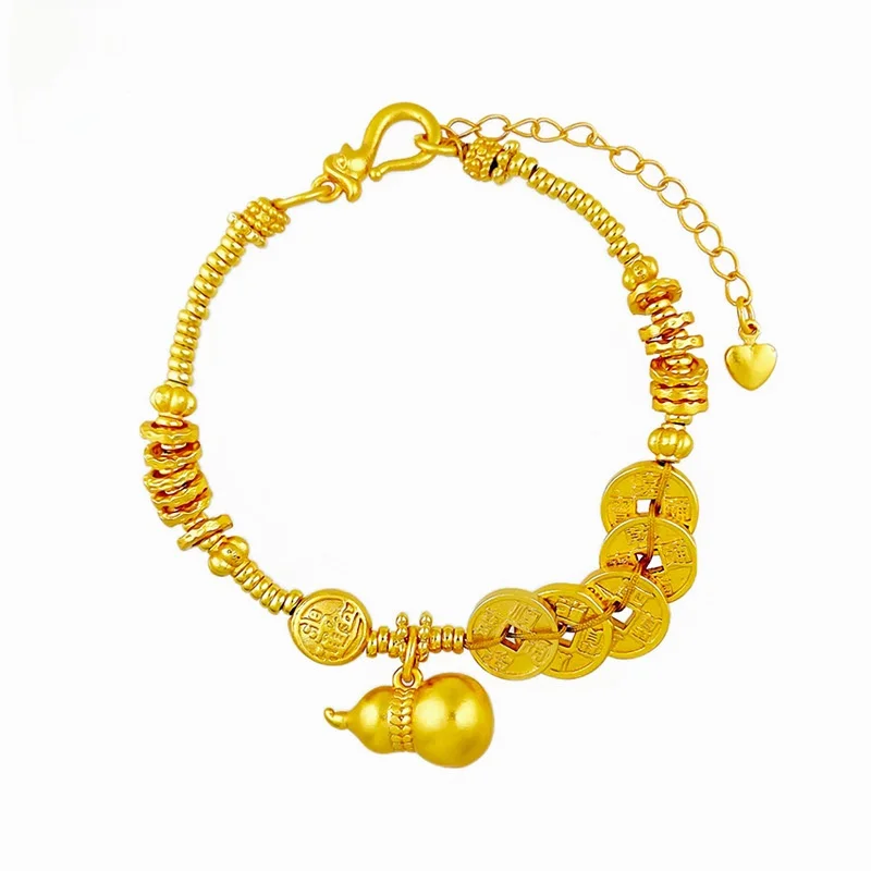 

Faion Copper Alloy K Gold Plated Five Emperor Coin Bracelet Ancient Method Sand Gold Gourd Girlfriend Bracelet