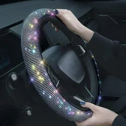 2024 Bling Bling Diamond Rhinestones Crystal Car Steering Wheel Cover PU Leather Auto Accessories Case Car Styling
