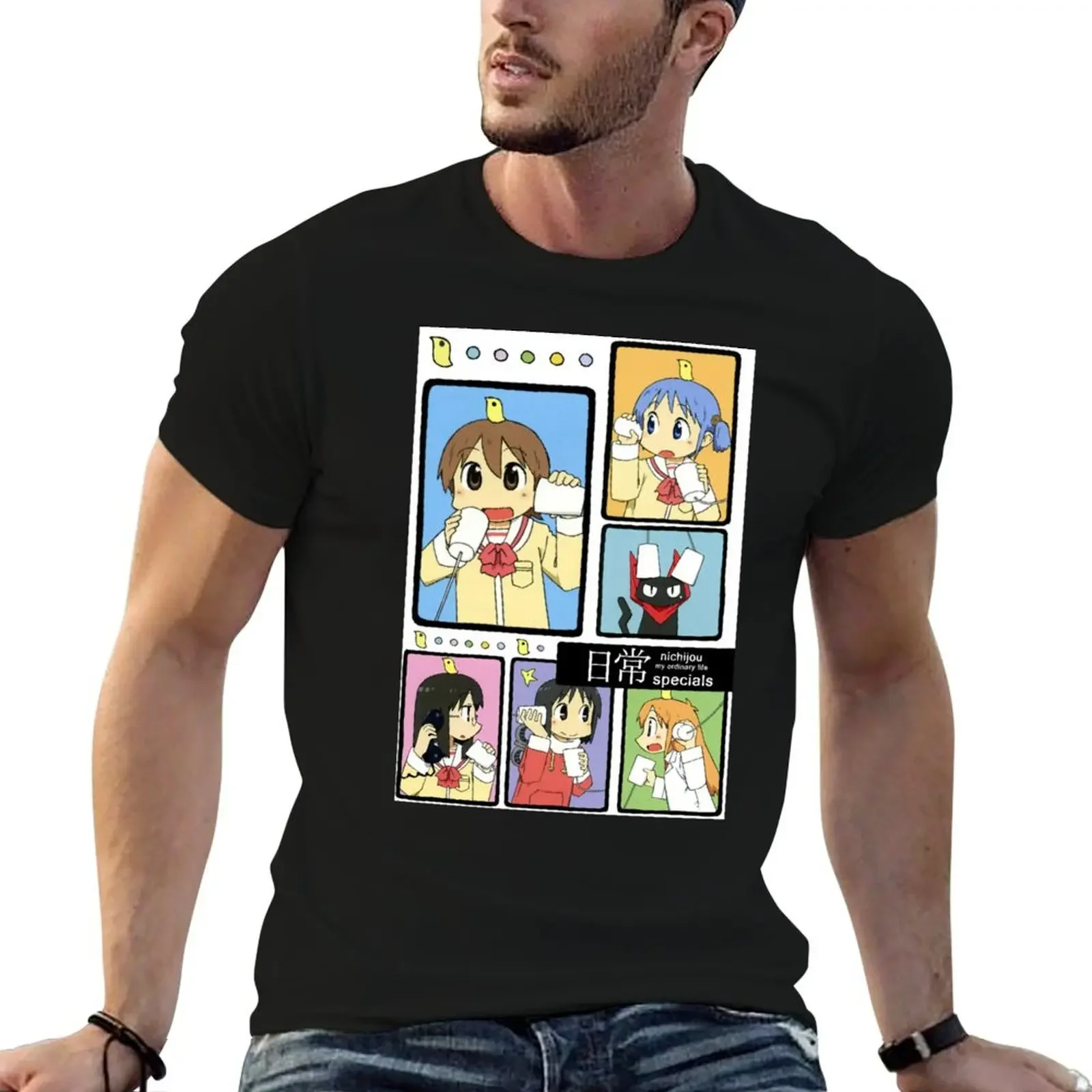 Nichijou - poster T-Shirt vintage clothes customizeds oversizeds t shirts for men cotton